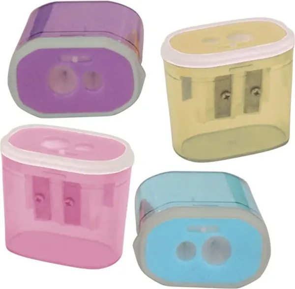 Bu-Bu clear rectangular double-hole pencil sharpener with lock, pastel, assorted (4 colours)