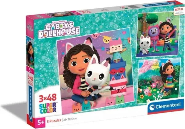 Clementoni Gabby's Dollhouse square puzzle, 3 x 48 pieces