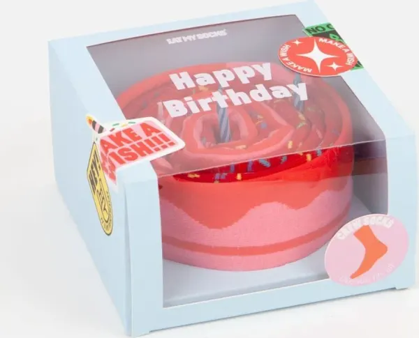 Happy Birthday socks, pink and red, one size
