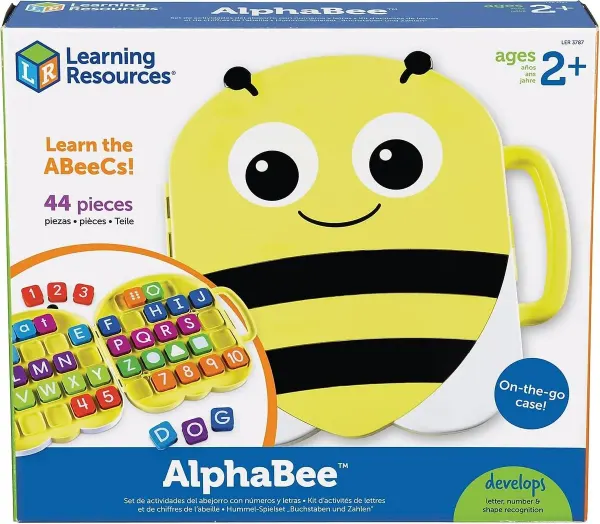 Learning Resources AlphaBee shaped case with 40 alphabet tiles