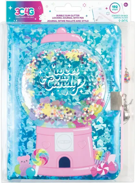 Make It Real Bubble Gum Glitter locking journal with pen